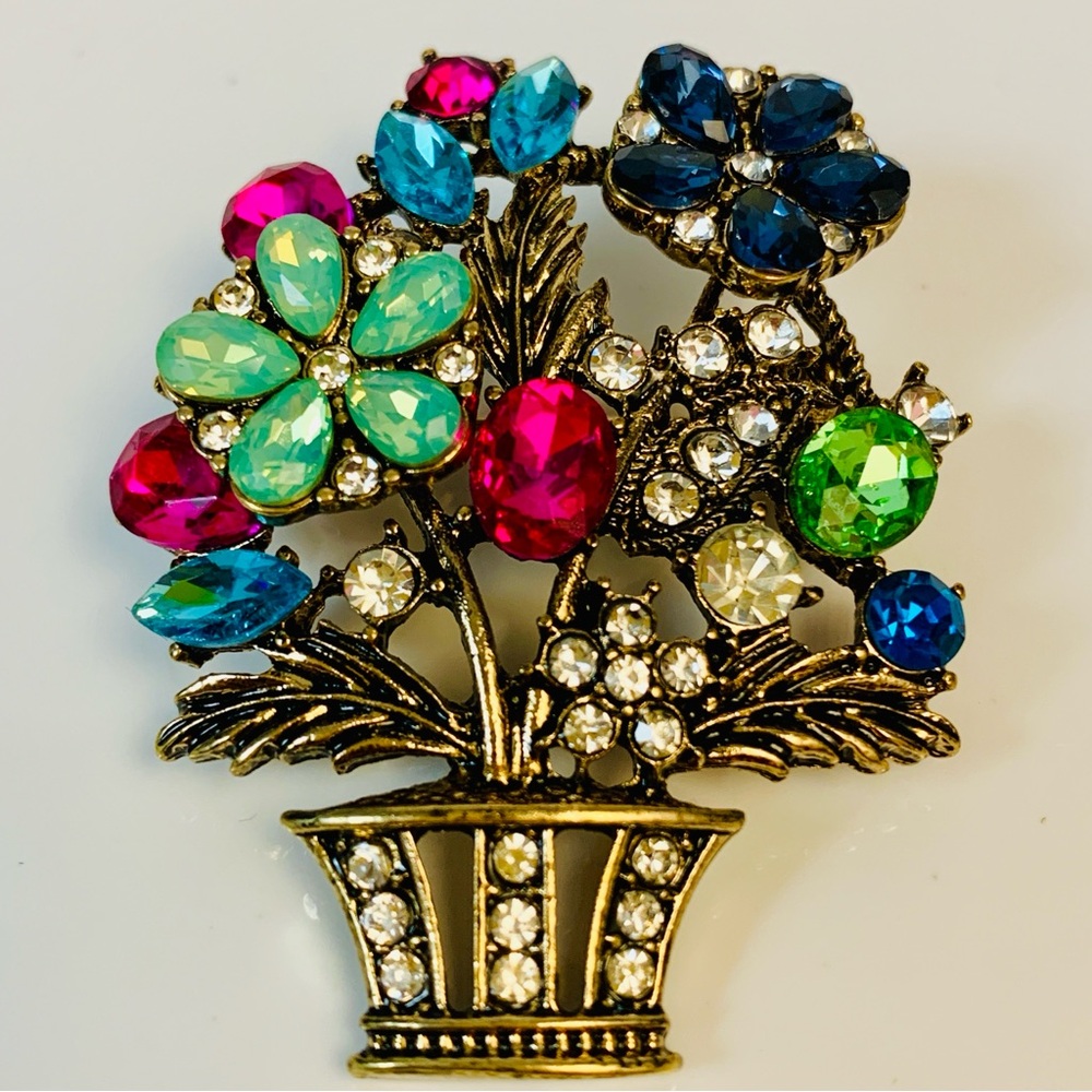NEW Flowerpot Rhinestone Brooch - Picture 2 of 4